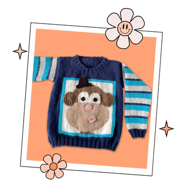 Rascal, Kids Monkey Motif Jumper, Fun Monkey Sweater Knitting Pattern