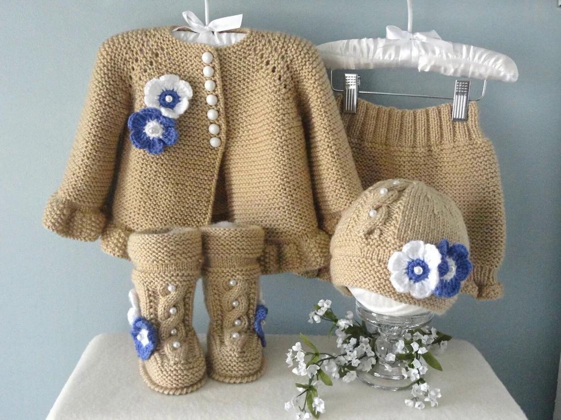 Knitting PATTERN Baby Jacket, Diaper Cover, Hat and Shoes Knitted Baby Set