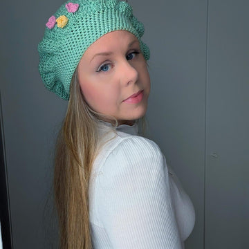 Crochet Pastel Flower Beret Pattern