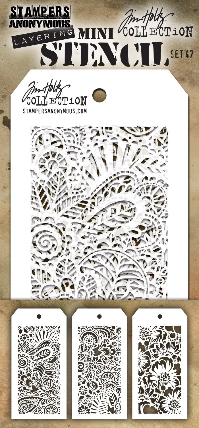 Stampers Anonymous Tim Holtz Mini Layered Stencil Set 3/Pkg - Set #47