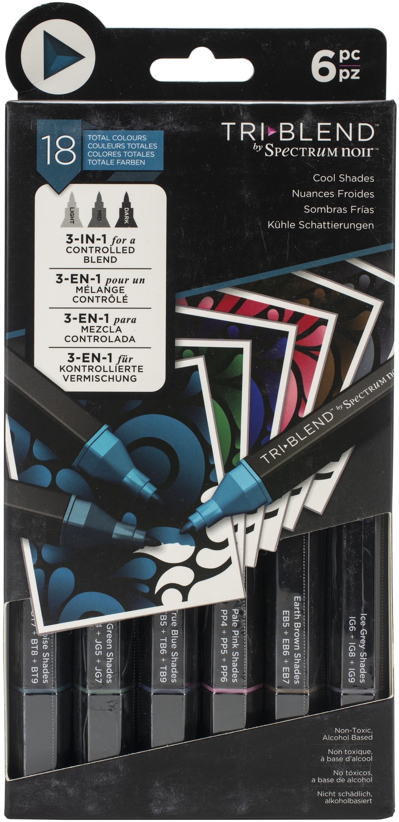 Crafter's Companion Spectrum Noir Triblend Markers 6/Pkg - Cool Shades