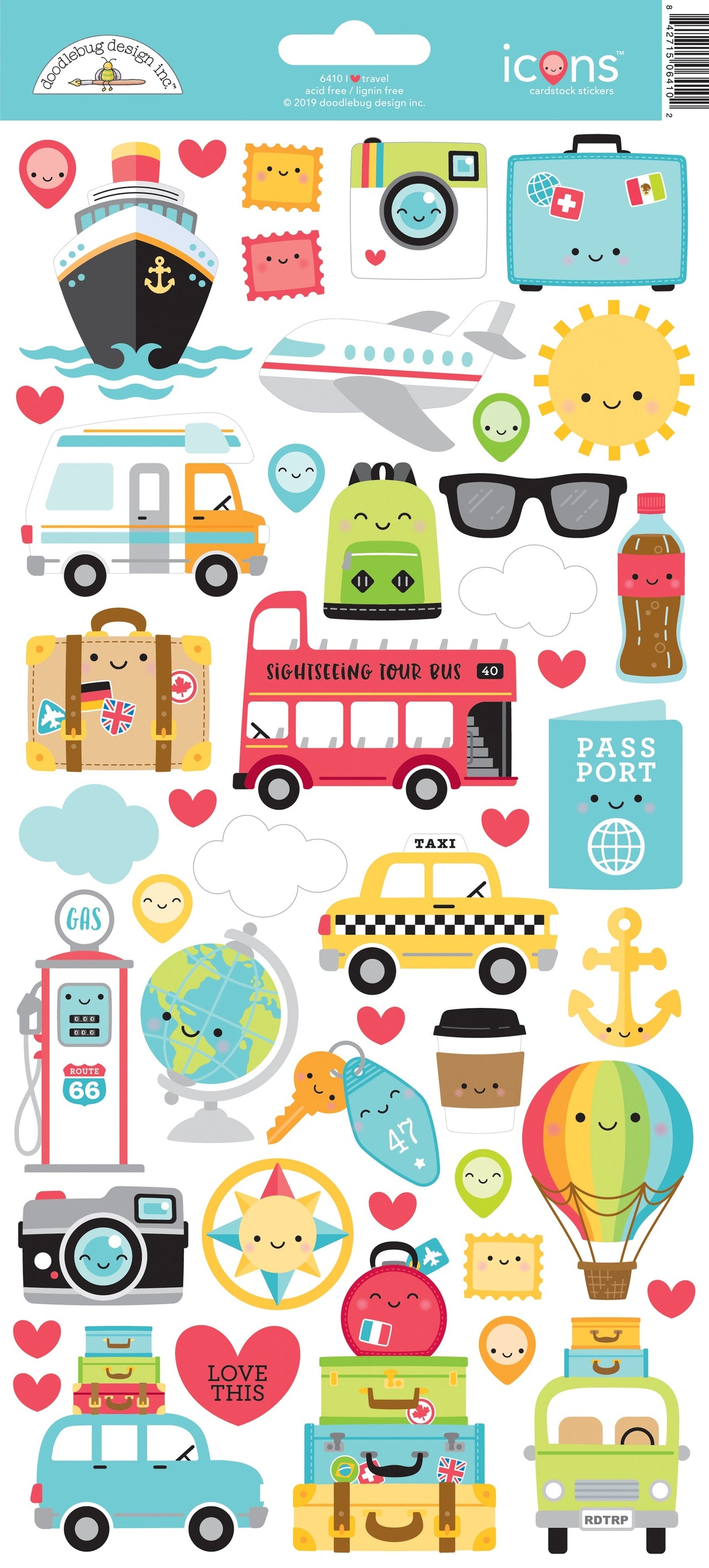 Doodlebug Cardstock Stickers 6"X13" - I Heart Travel Icons