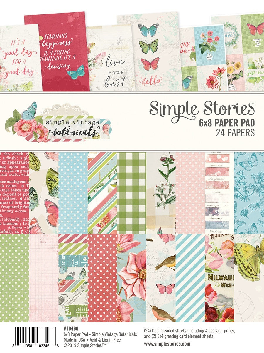 Simple Stories Double-Sided Paper Pad 6"X8" 24/Pkg - Simple Vintage Botanicals, 8 Designs
