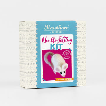 Hawthorn Handmade White Mouse Mini Needle Felting Kit - Brooch
