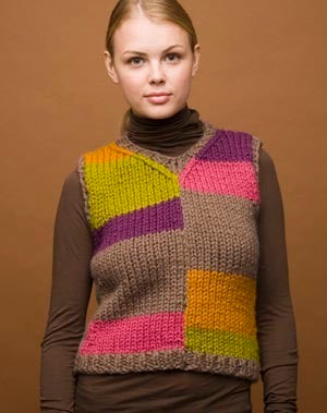 Autumn Beauty Color Block Vest Lion Brand Wool-Ease Thick & Quick - 60426
