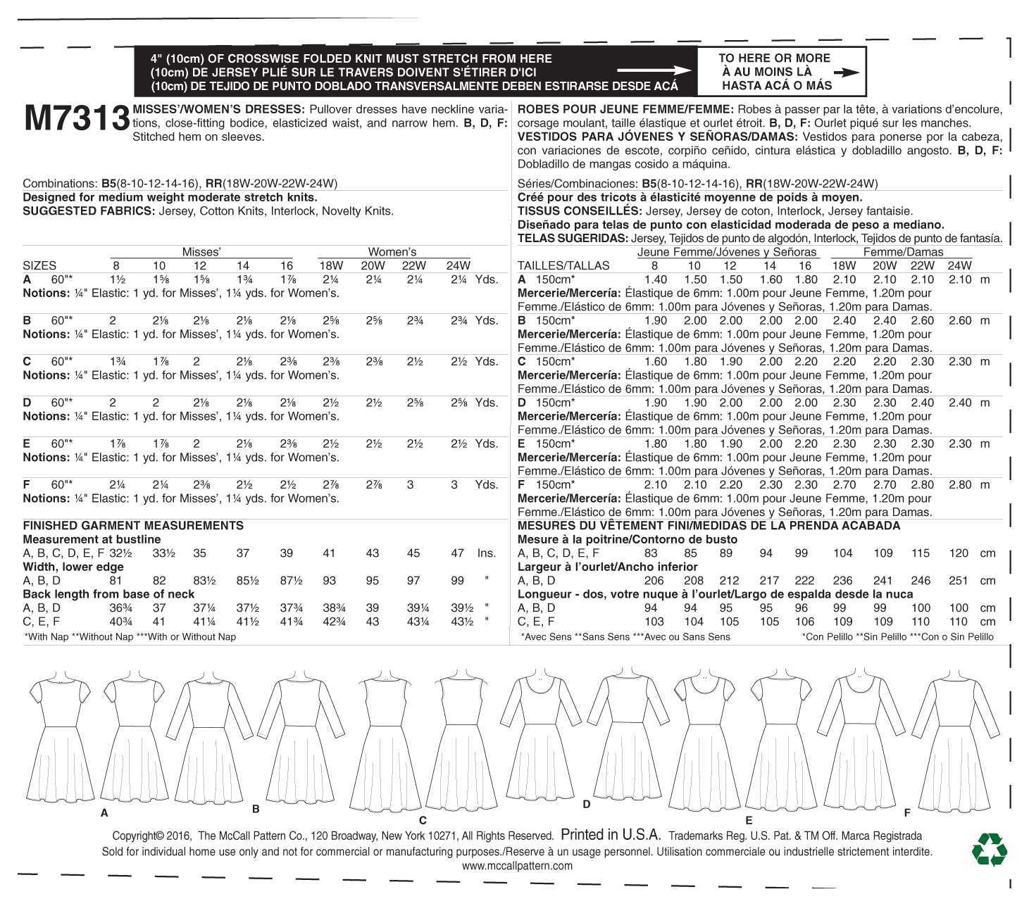 McCall's Misses'/Women's Flared Dresses M7313 - Sewing Pattern