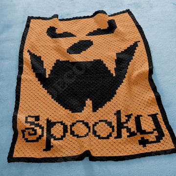 C2C Crochet Pattern Halloween Pumpkin Face Throw Orange Blanket Spooky