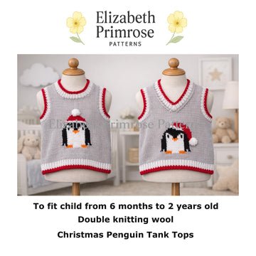 Christmas Penguin Tank Tops DK Knitting Pattern P167 – 6 Months to 2 Years – Elizabeth Primrose Patterns
