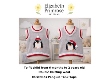 Christmas Penguin Tank Tops DK Knitting Pattern P167 – 6 Months to 2 Years – Elizabeth Primrose Patterns