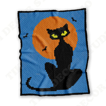 C2C Halloween Black Cat Orange Blanket Corner-to-Corner Crochet Pattern