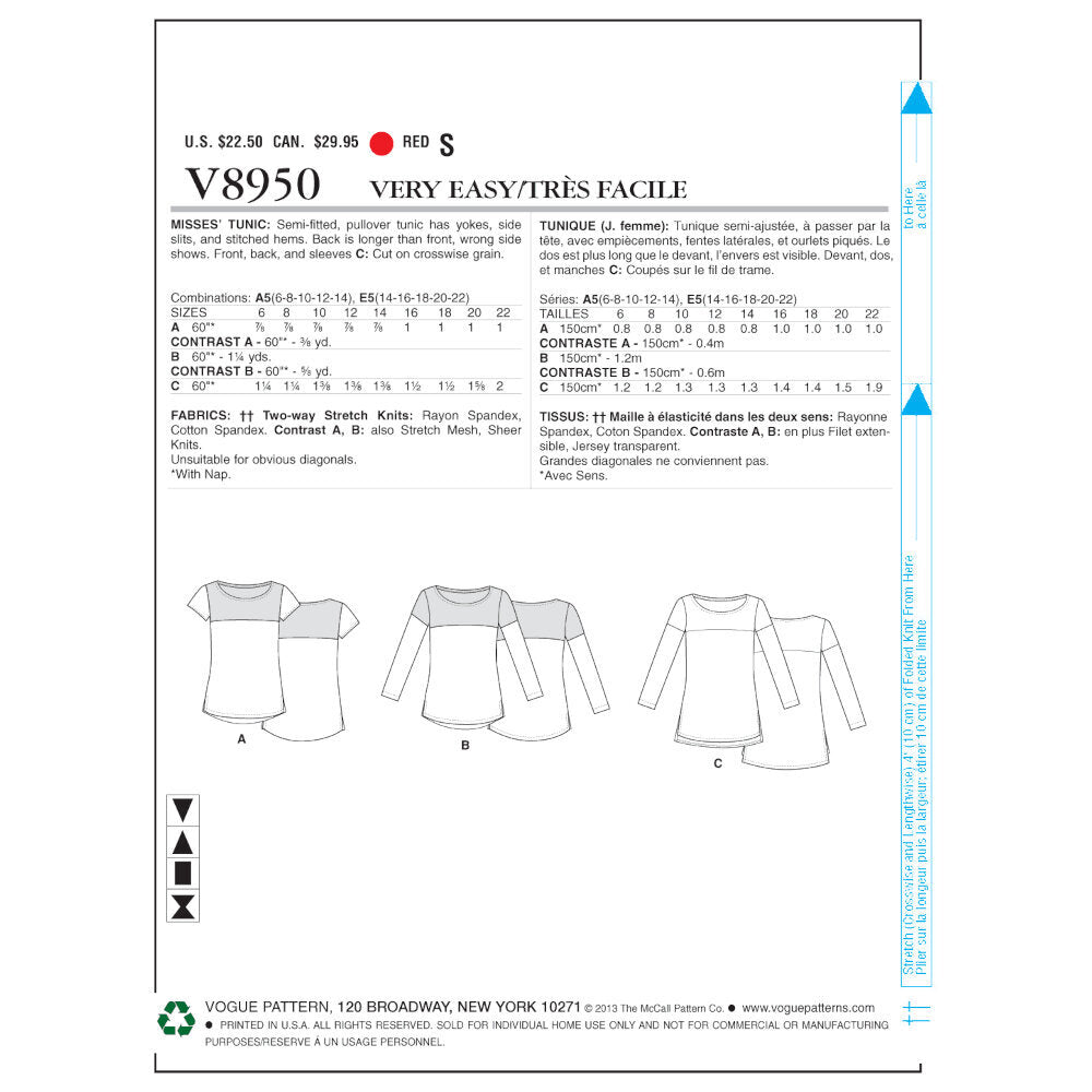 Vogue Misses' Tunic V8950 - Sewing Pattern