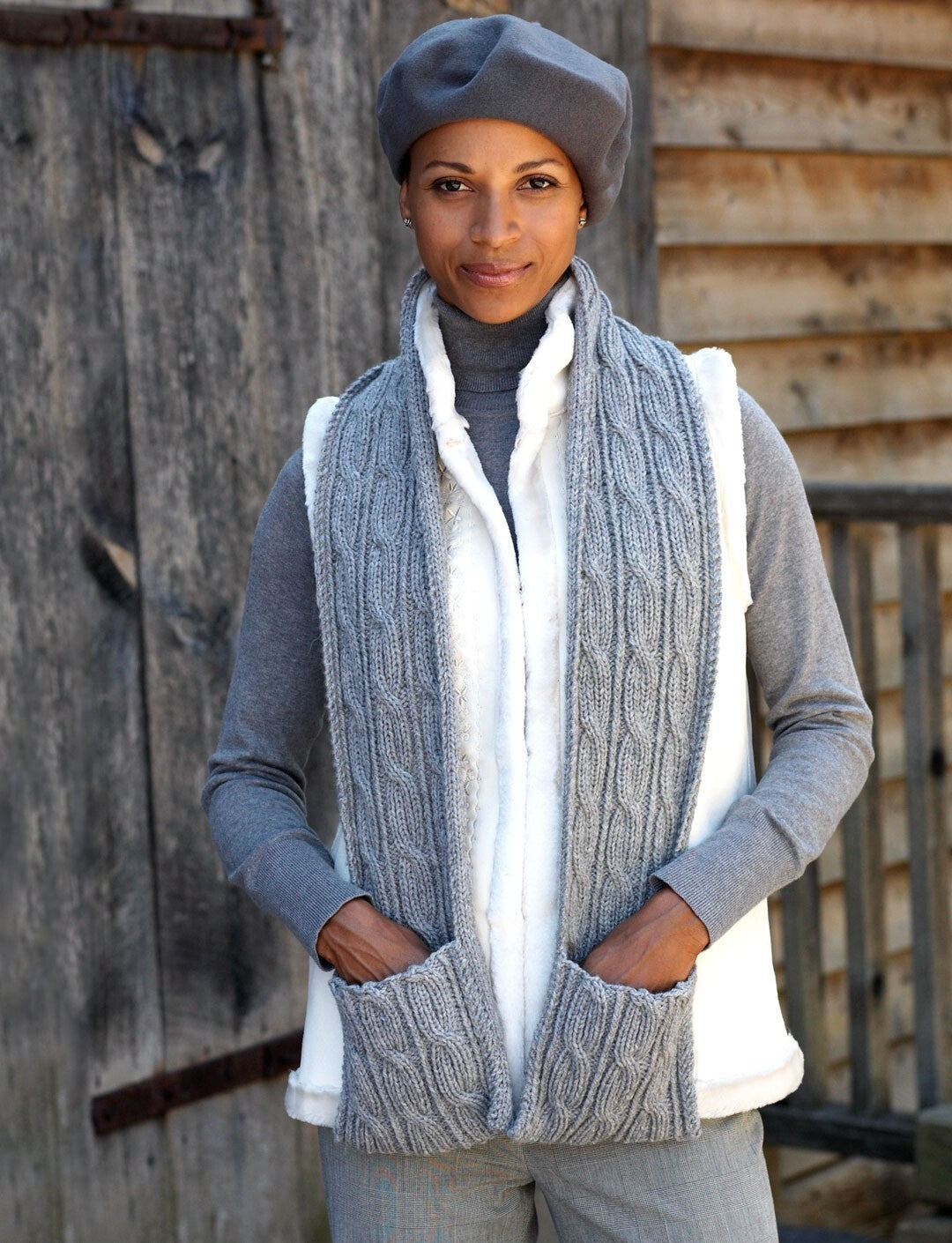 Cabled Scarf with Pockets in Patons Classic Wool Worsted