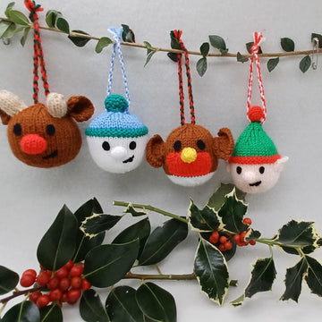 PDF Christmas Bauble DK Knitting Pattern EASY Hanging Ornament Decoration 4designs Charity knit Christmas Eve Box Robin Elf Reindeer festive
