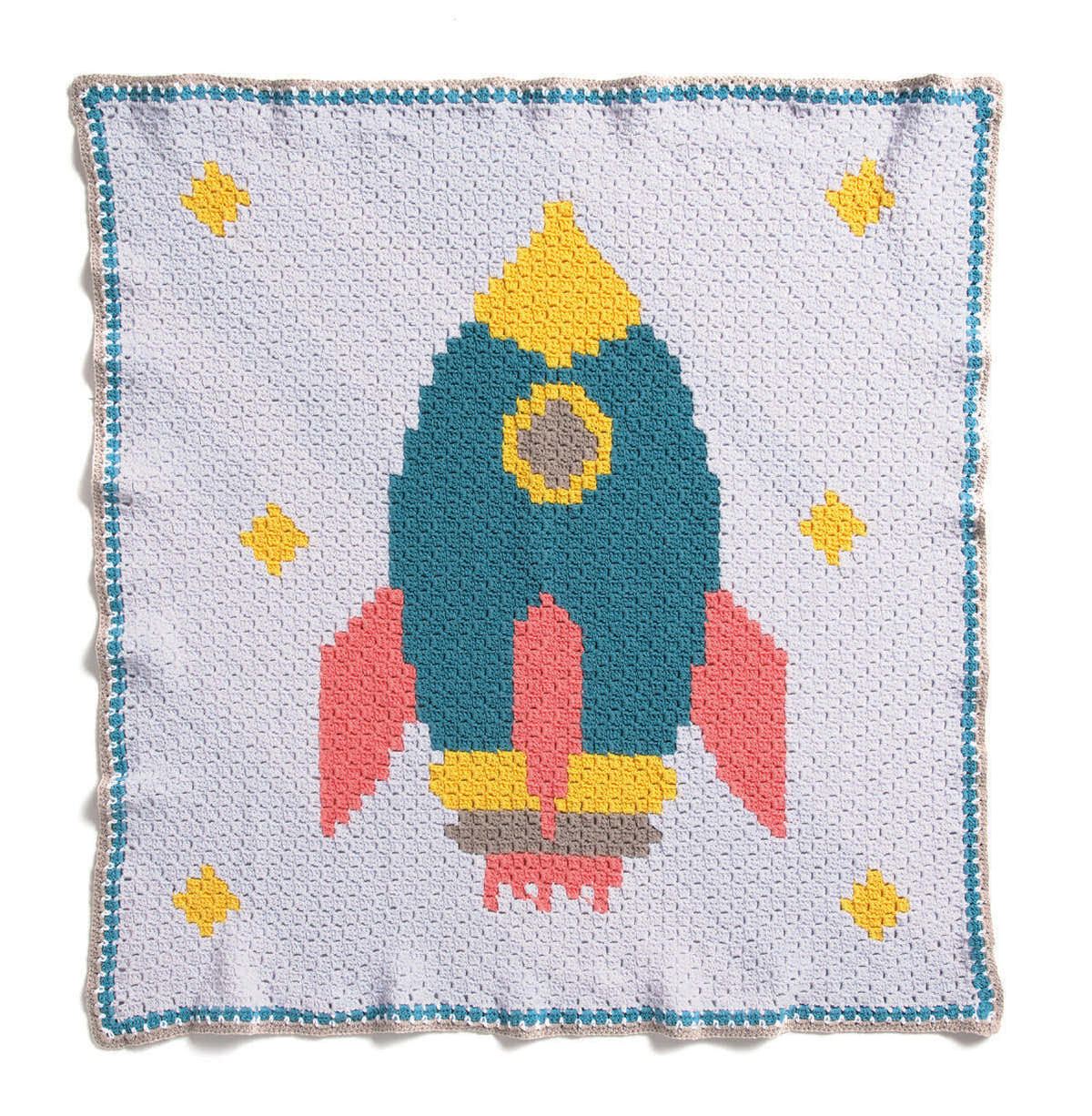 Rocketship Crochet Baby Blanket in Bernat Bundle Up - Downloadable PDF