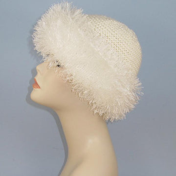 Faux Fur Trim Garter Stitch Beanie Hat