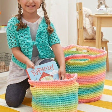 Striping Fun Crochet Baskets in Red Heart Super Saver Stripes - LW5796 - Downloadable PDF