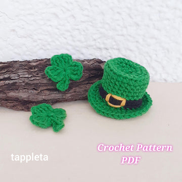 Leprechaun hat mini crochet pattern, St Patricks Day mini top hat with crochet Shamrock applique, tiny hat for amigurimi crochet pattern pdf