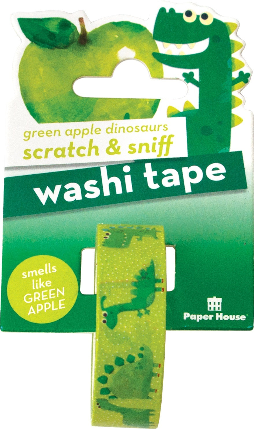 Paper House Scratch & Sniff Washi Tape - Green Apple Dinosaurs, 15mmX8m