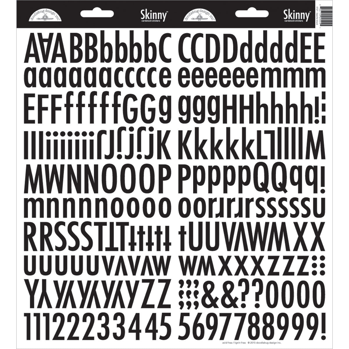 Doodlebug Skinny Cardstock Alpha Stickers 6"x13" 2/Pkg - Beetle Black