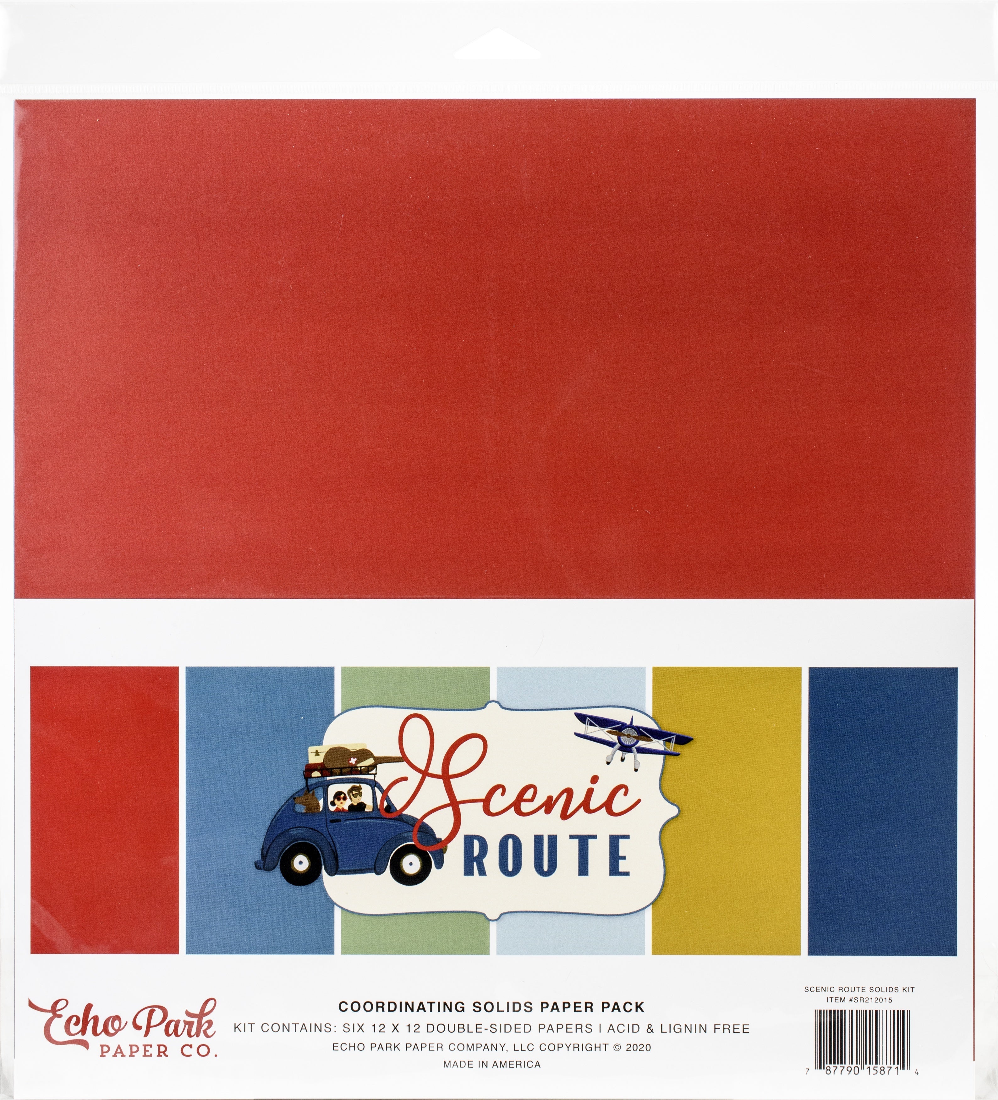 Echo Park Paper Echo Park Double-Sided Solid Cardstock 12"X12" 6/Pkg - Scenic Route, 6 Colors