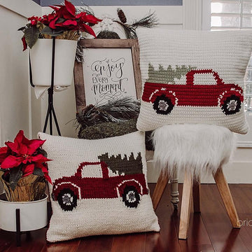 Farmhouse Truck Crochet Pillow Cover