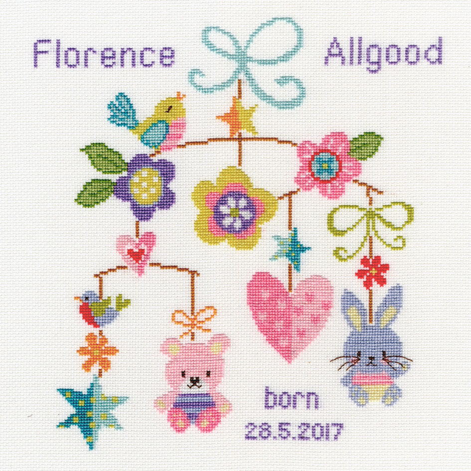 Bothy Threads Baby Mobile Cross Stitch Kit - 26cm x 26cm