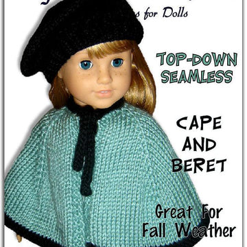 Knitting pattern. Fits American Girl Doll. Cape and Beret, 18 inch