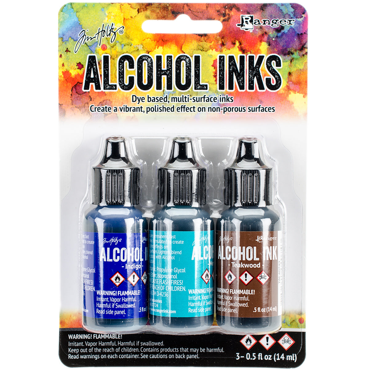 Ranger Tim Holtz Alcohol Ink .5oz 3/Pkg - Mariner-Indigo/Mermaid/Teakwood