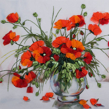 Gamma Study of Poppies Printed Embroidery Kit - 27cm x 19.5cm