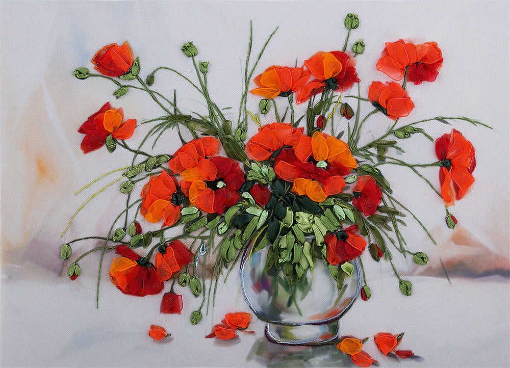 Gamma Study of Poppies Printed Embroidery Kit - 27cm x 19.5cm