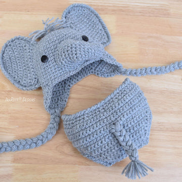 Josefina and Jeffery Elephant Baby Hat and Diaper Cover