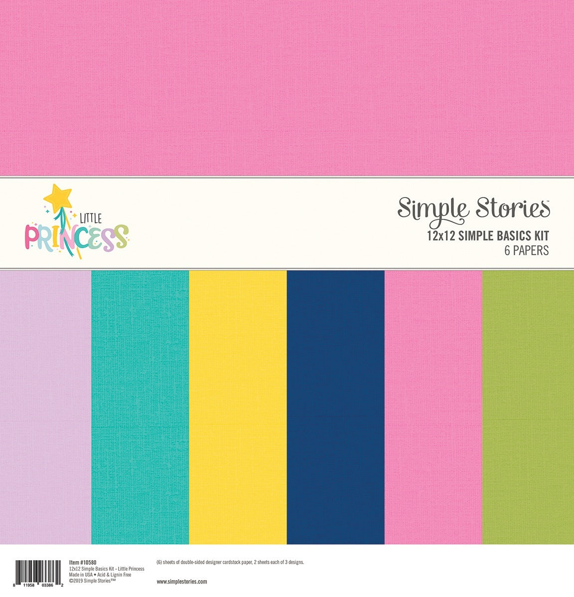 Simple Stories Basics Double-Sided Paper Pack 12"X12" 6/Pkg - Little Princess, 3 Designs/2 Each
