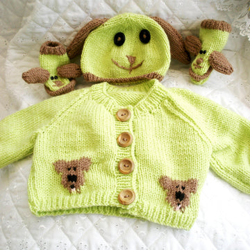 Baby Knitting Pattern Dog Cardigan Hat Boots Reborn Doll 0-3 Month Baby