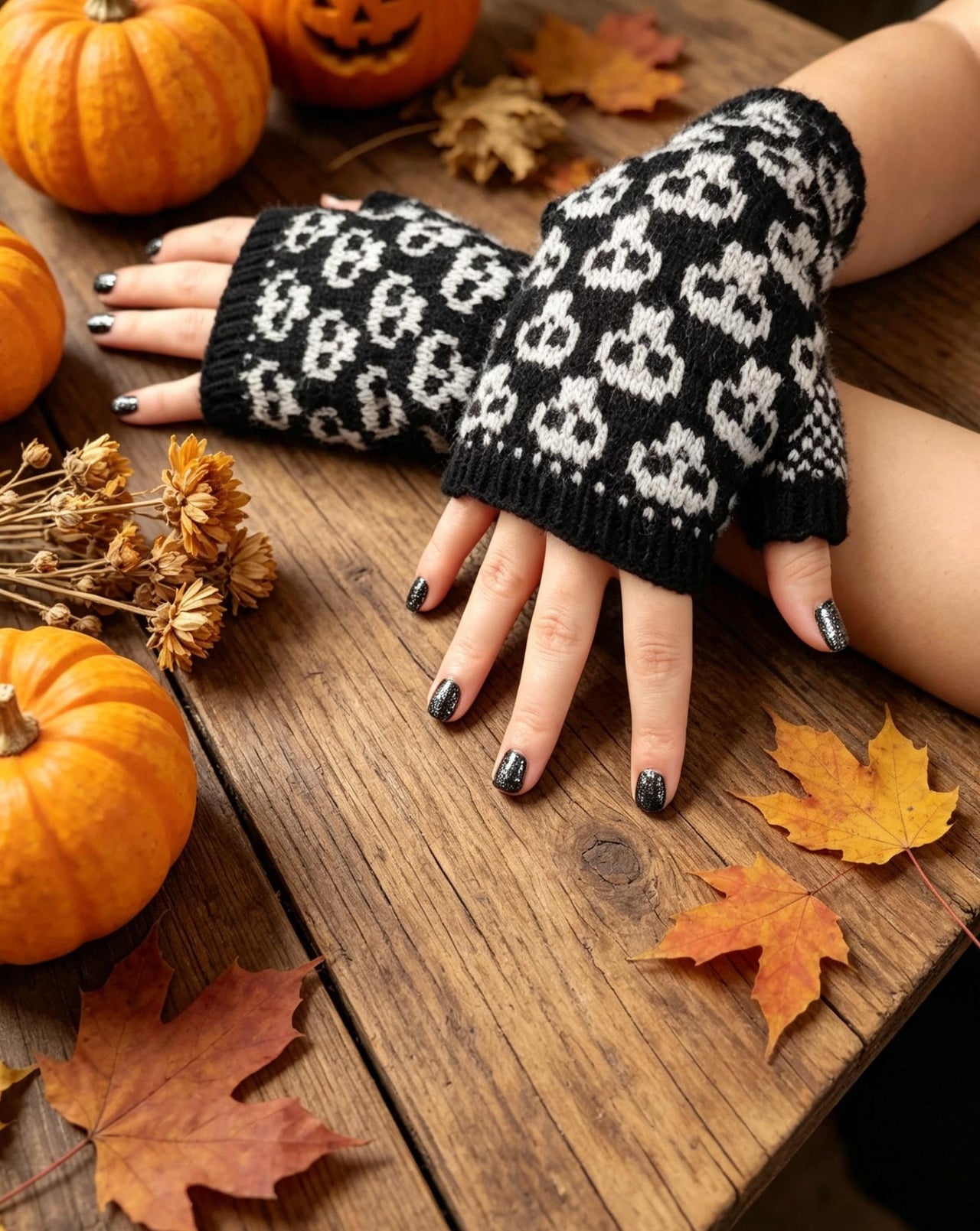 Spooky Halloween Skull Mitts