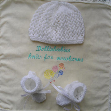 40. Unisex Lacy Hat & Bootee Set Preemie-3 Months