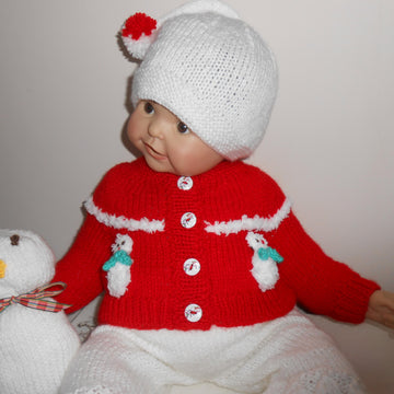 Christmas Snowman Newborn/ 0-3 Month Baby & Reborn Doll 5pc Set Cardigan Leggings Hat Bootees Toy Knitting Pattern