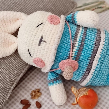 Sleeping bunny lovey with pacifier crochet pattern P9