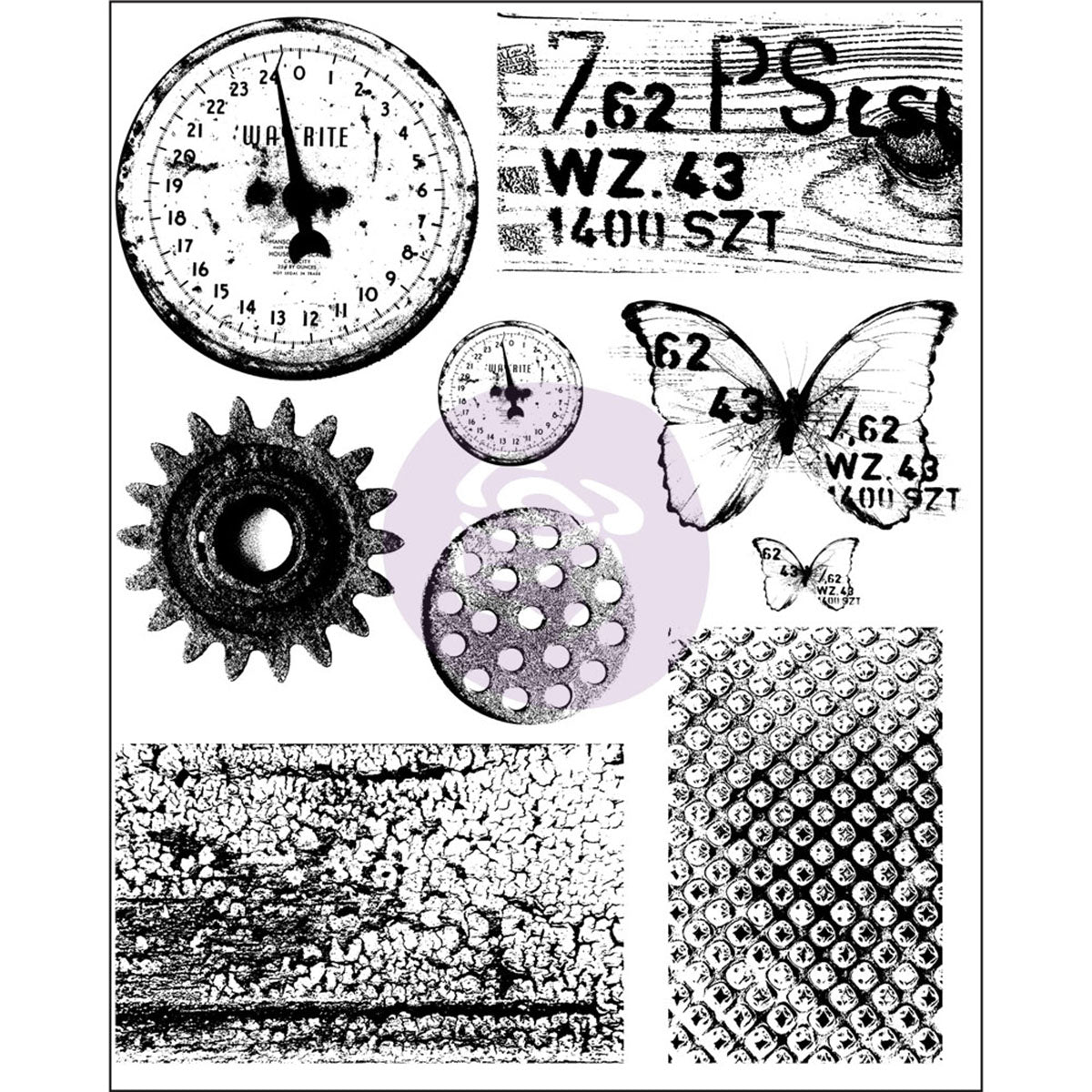 Prima Marketing Finnabair Cling Stamps 6"X7.5" - Rust & Dust