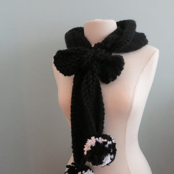 Cat Hoodie Scarf Pompoms