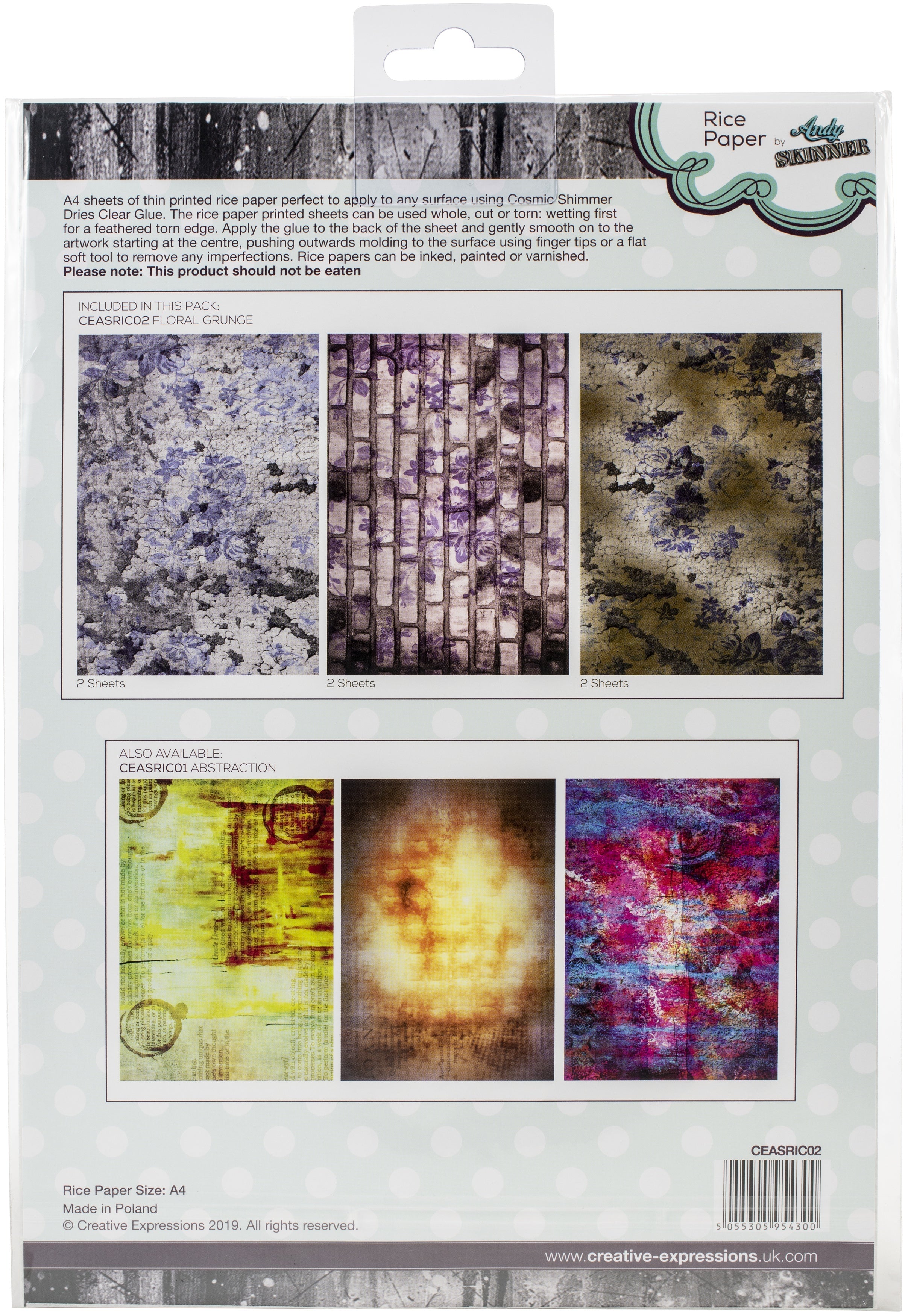 Creative Expressions Rice Paper A4 By Andy Skinner - Floral Grunge