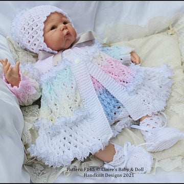 Lacy Lattice Matinee Set 16-22” doll (preemie-3m+ baby)