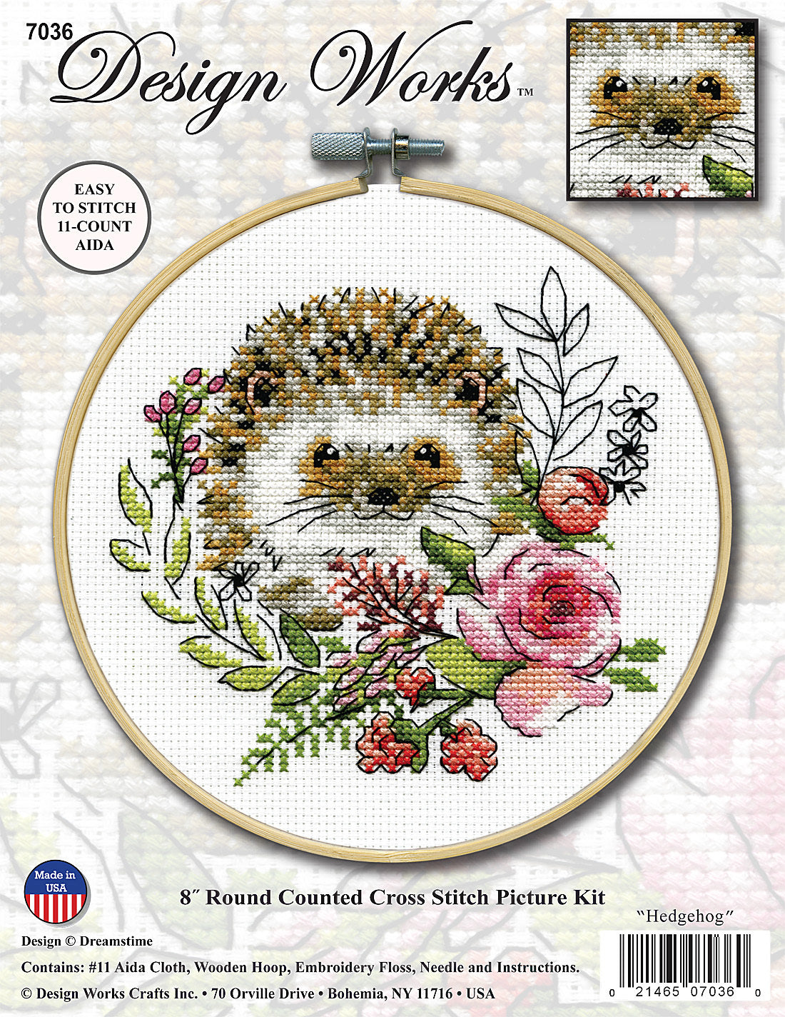 Design Works Hedgehog Cross Stitch Kit - 8in Round