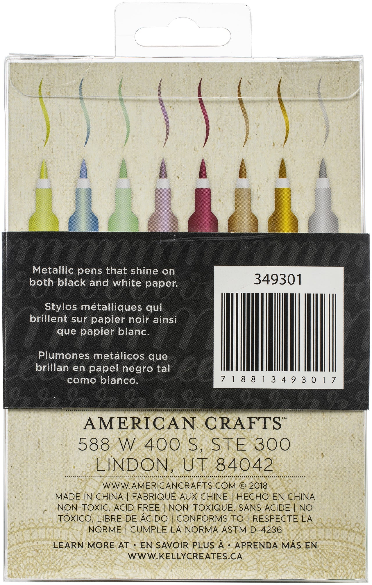 American Crafts Kelly Creates Small Brush Pens 8/Pkg - Metallic Jewel