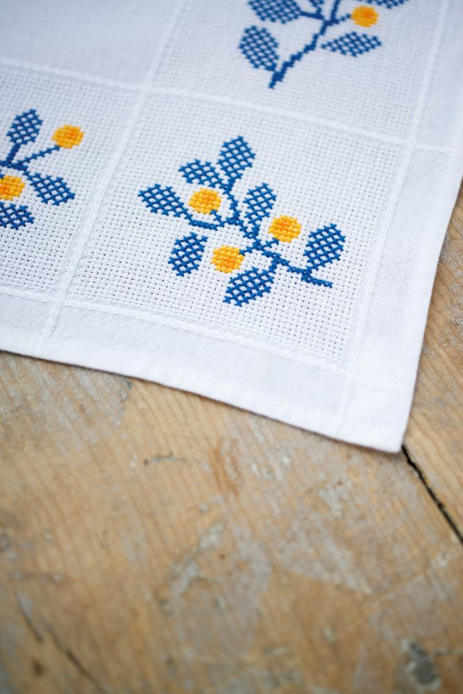 Vervaco Aida Tablecloth Kit Blue Twigs Cross Stitch Kit