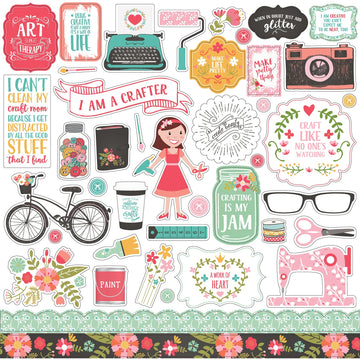 Echo Park Paper I Heart Crafting Cardstock Stickers 12"X12" - Elements
