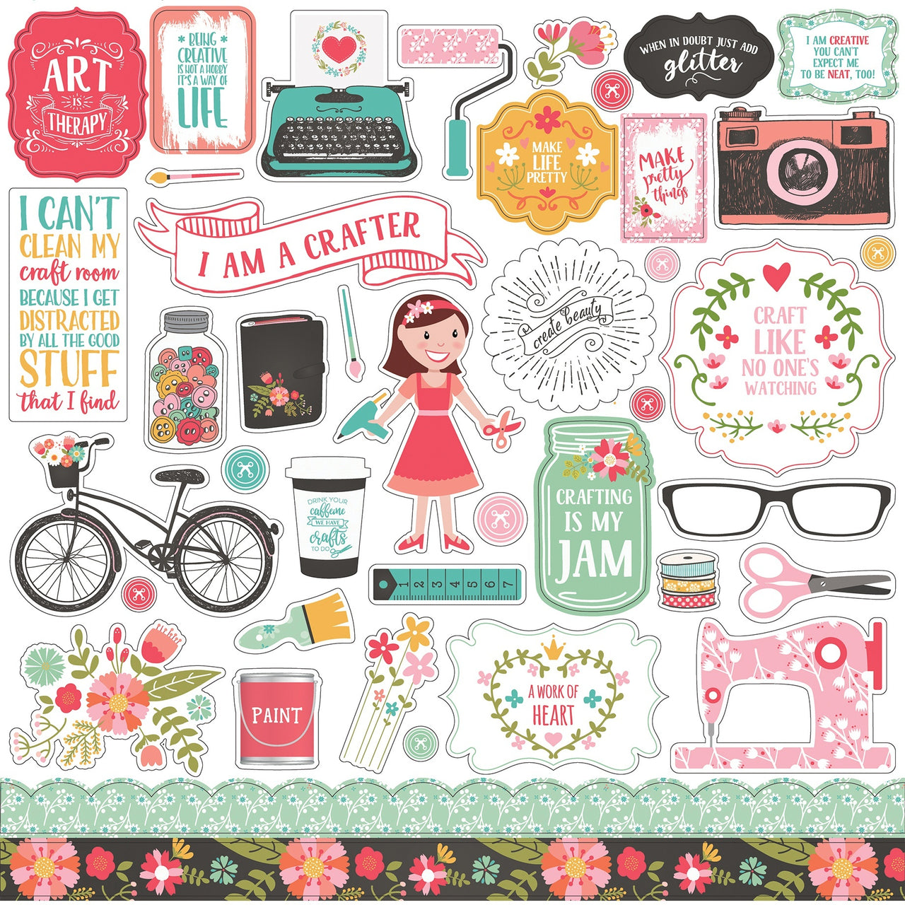 Echo Park Paper I Heart Crafting Cardstock Stickers 12"X12" - Elements