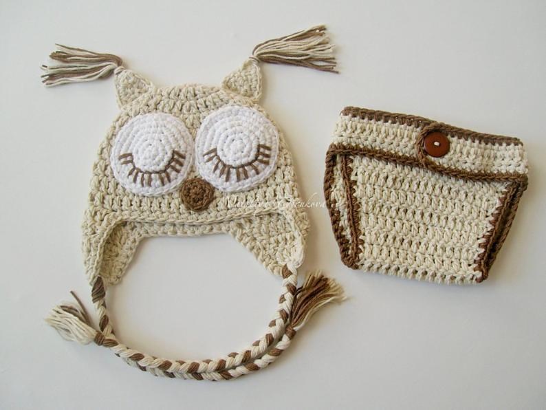 Owl Baby Hat and Diaper Cover