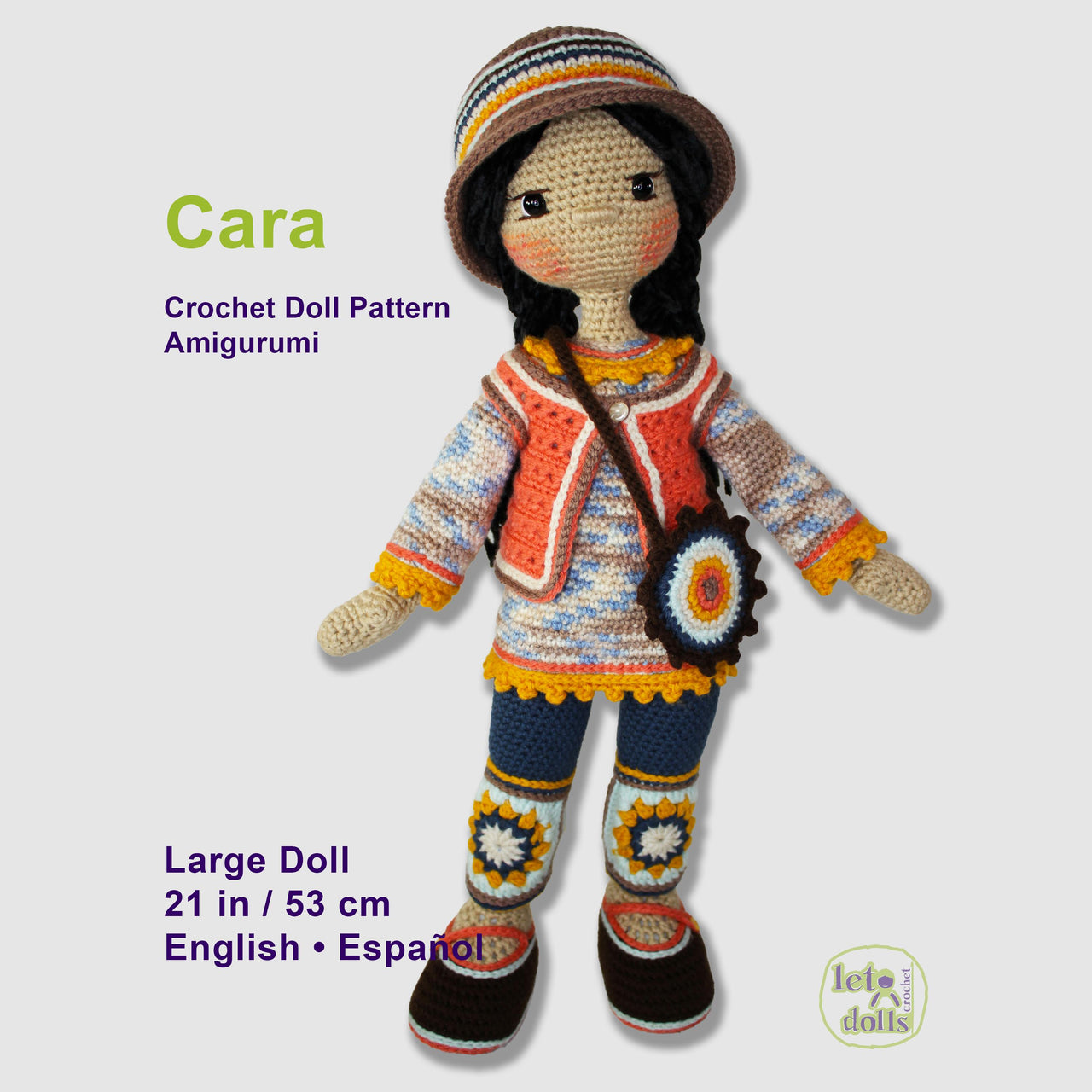 21 inch crochet doll pattern PDF, Large amigurumi doll, Cara