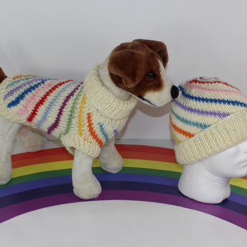 Chunky Swirl Stripe Dog Coat & Matching Beanie Hat