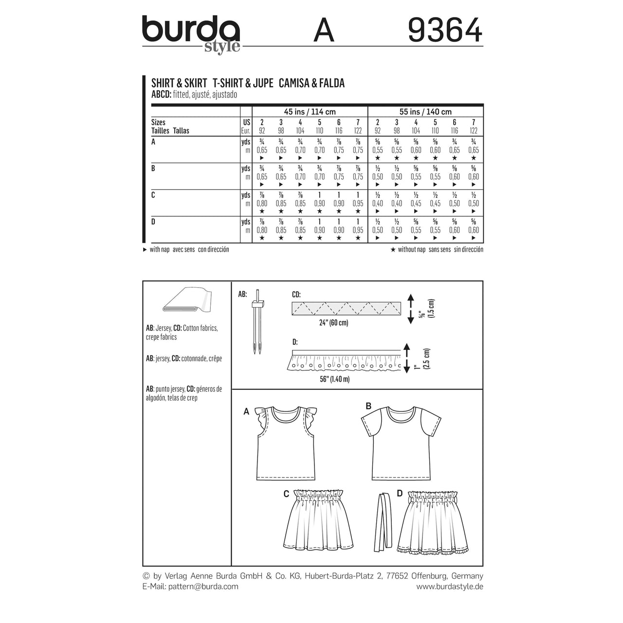 Burda Style Child shirt and Elastic Skirt B9364 - Paper Pattern, Size 2-7